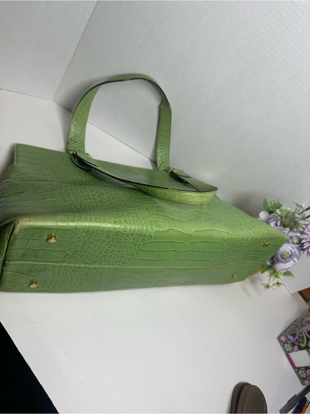 kate spade Light Green Croc-Embossed Tote